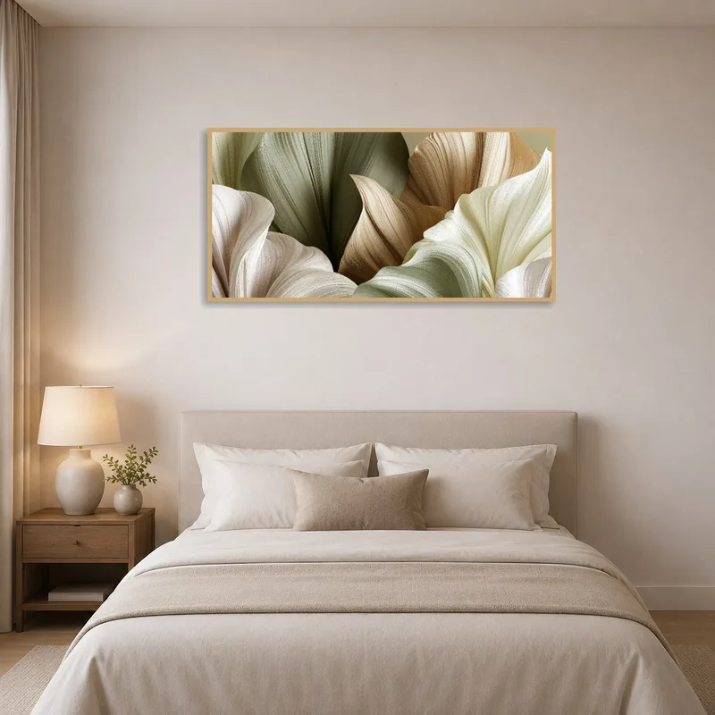 Warm abstract botanical piece enhancing the calming vibe of a bedroom.
