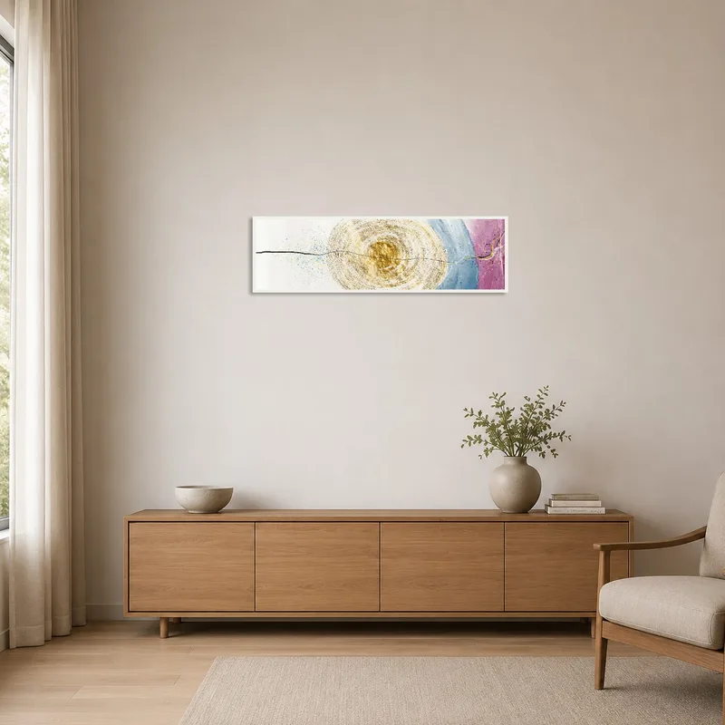 Abstract cosmic energy art adding a bold touch to a minimalist space.