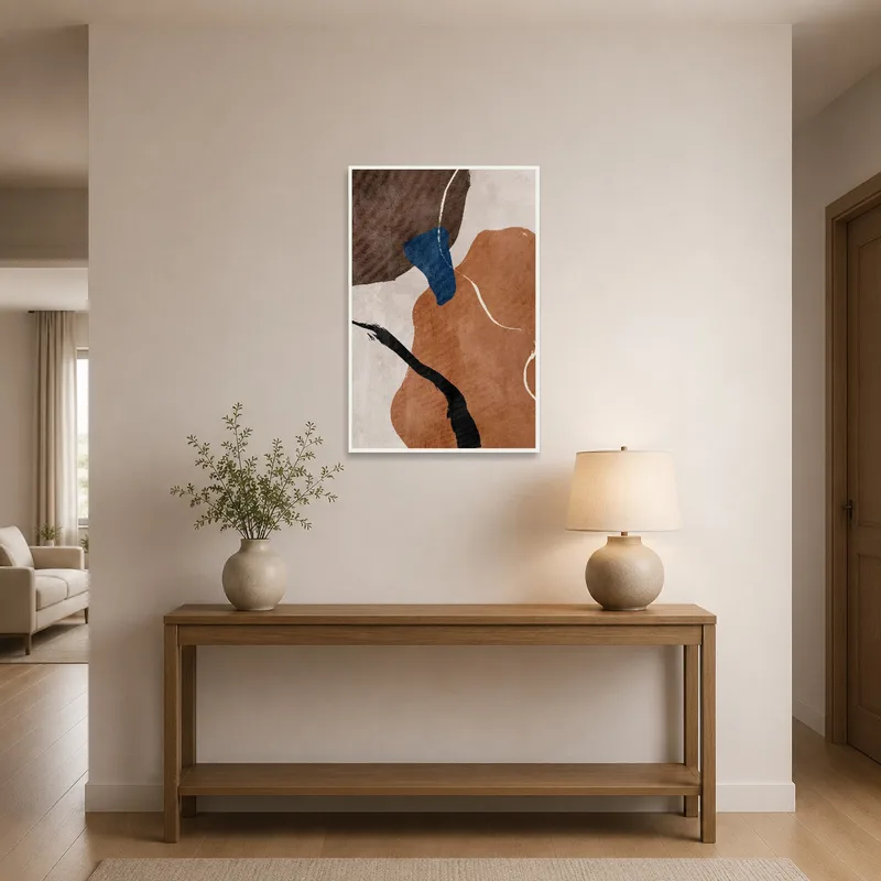Abstract geometric art welcoming guests in an entrance hall.