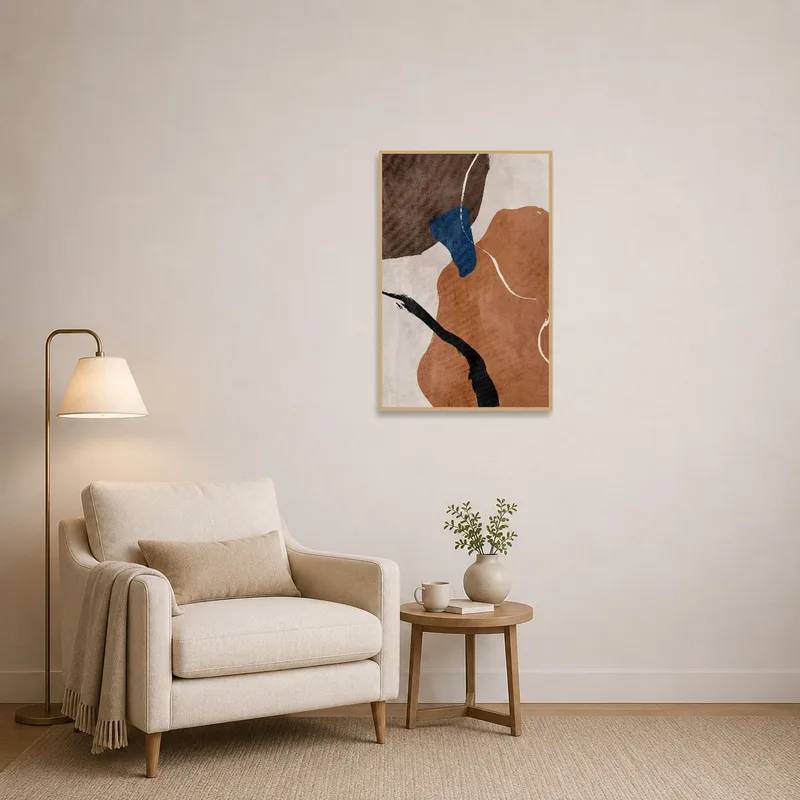 Earth tones geometric canvas enhancing a reading corner.