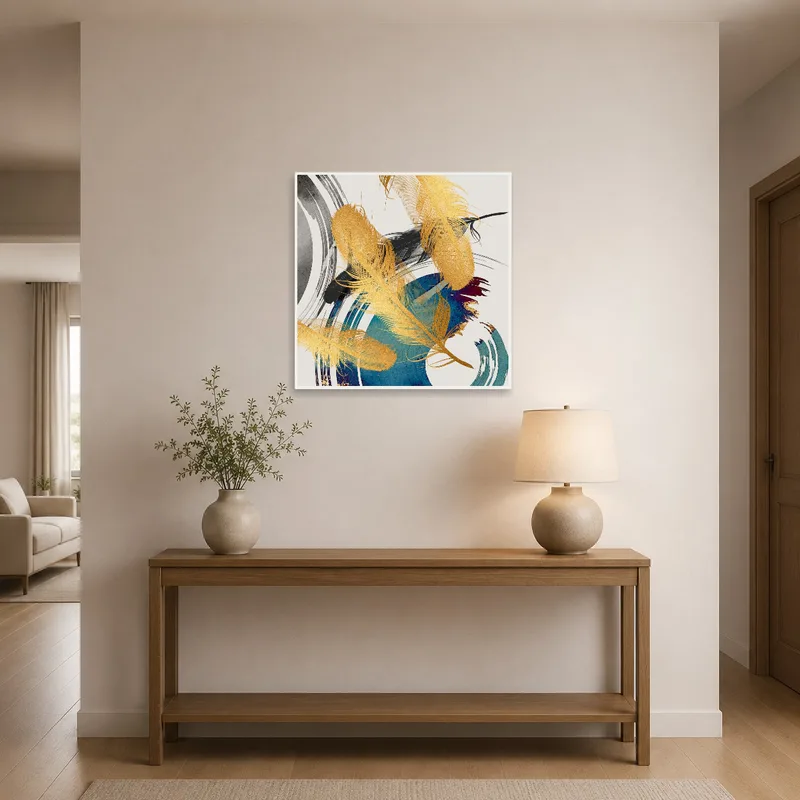 Intriguing feather design adding flair to an inviting entrance hall.