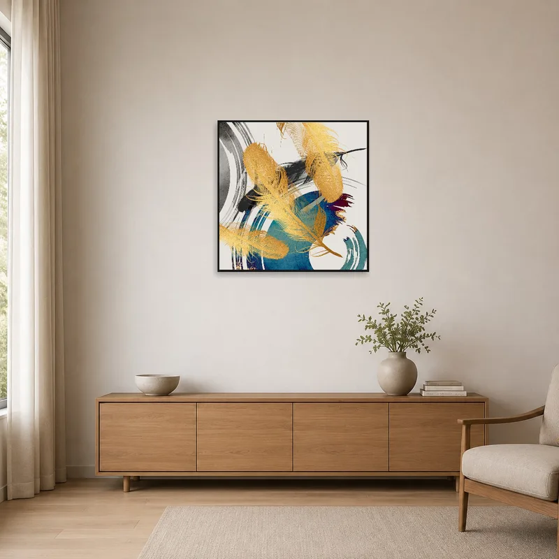 Simple abstract artwork complementing a clean, uncluttered minimalist space.