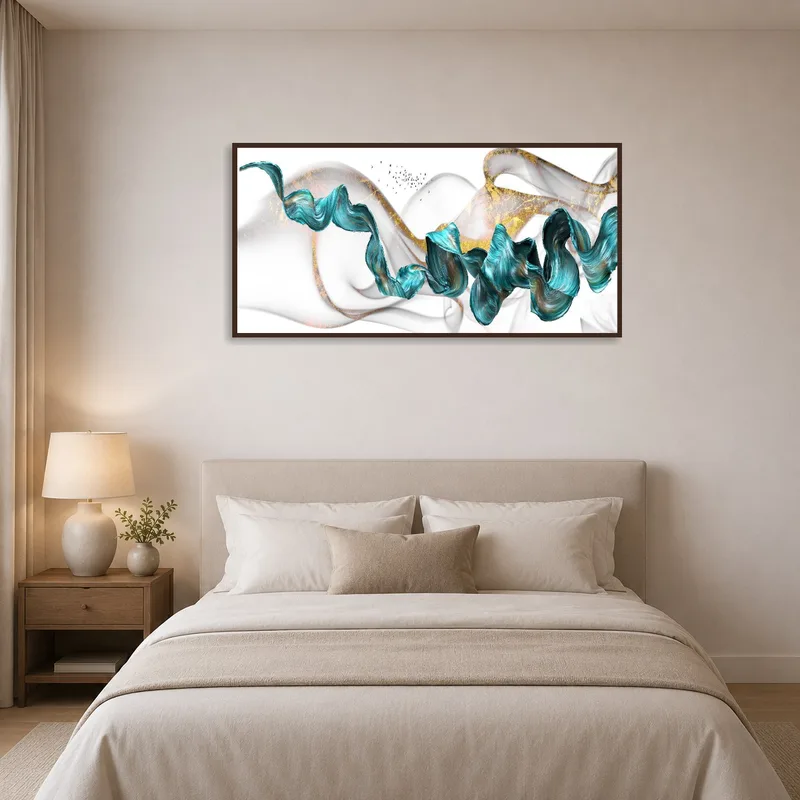 Creates a serene ambiance in the bedroom with flowing design.
