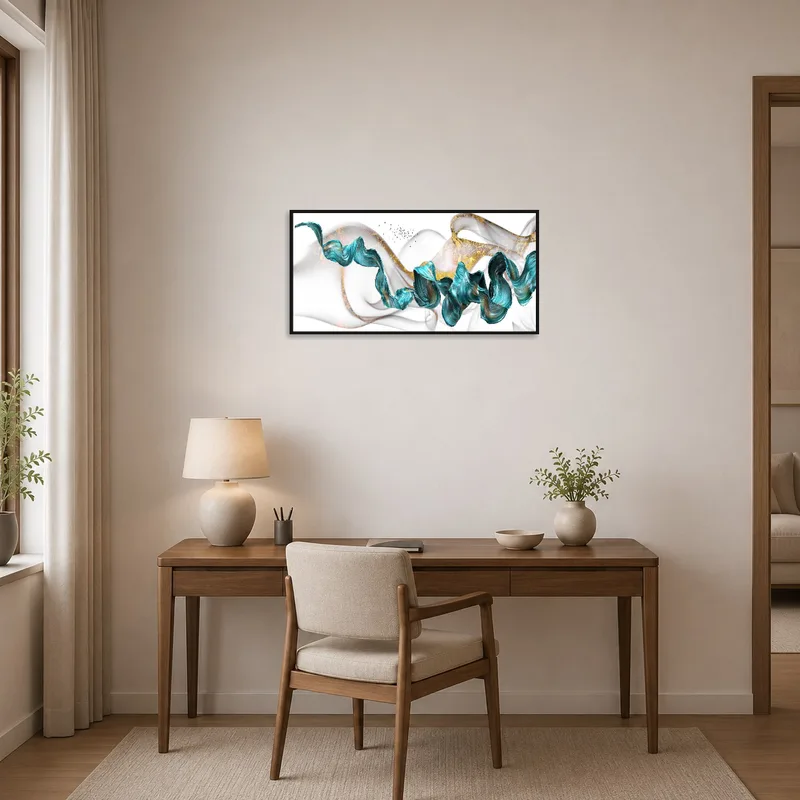 Inspires creativity with flowing gold accents in the home office.
