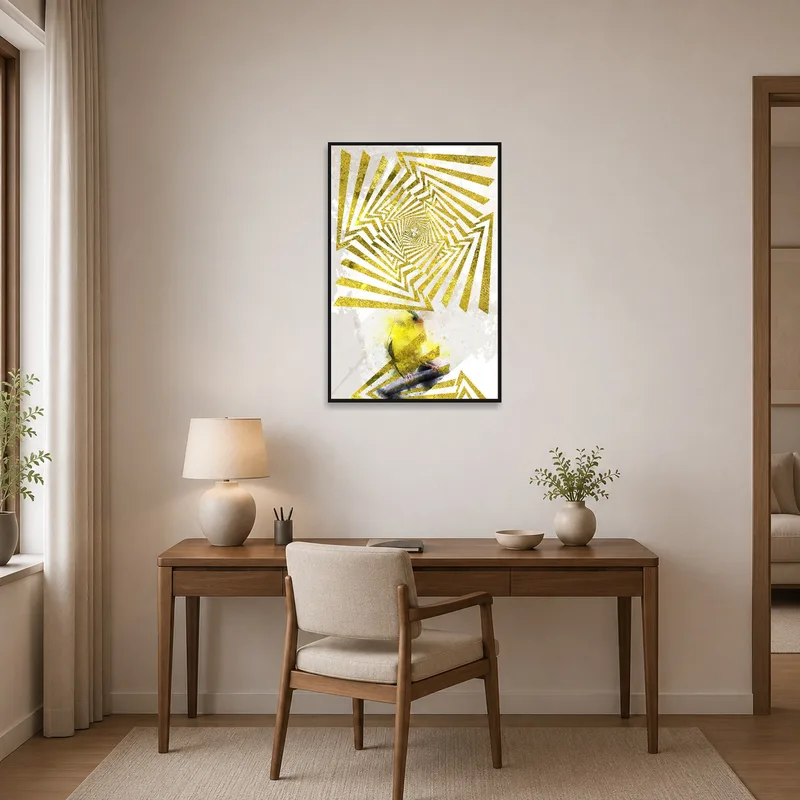 Innovative bird art print inspiring creativity in a home office setting.