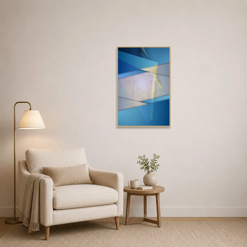 Abstract geometric print enhancing the ambiance of the reading corner.