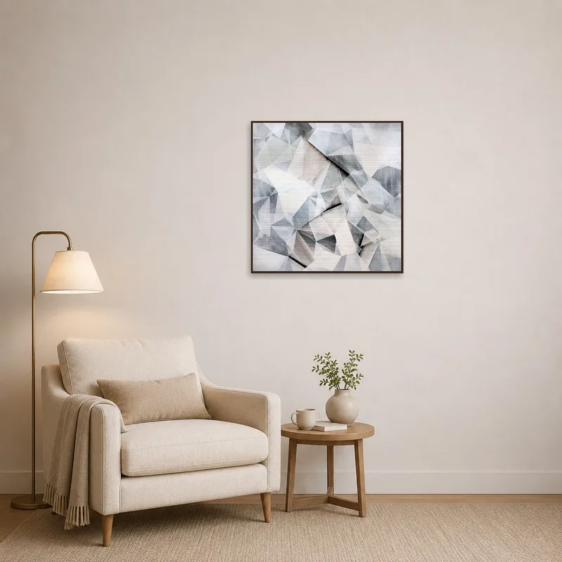 Abstract geometric crystal art enhances reading corner ambiance.