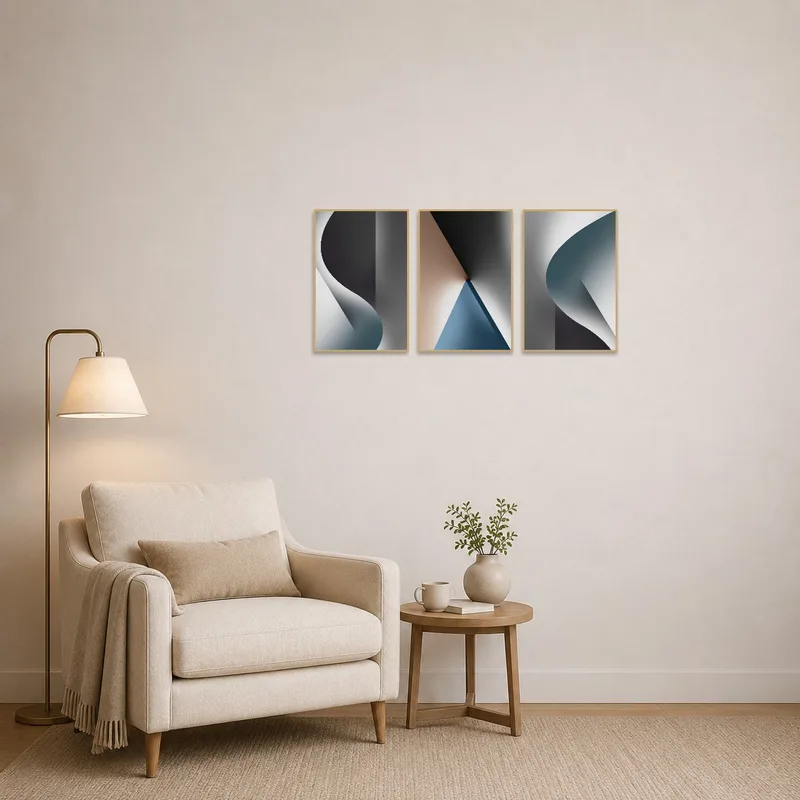 Artistic set of abstract curves brings life to a reading corner.