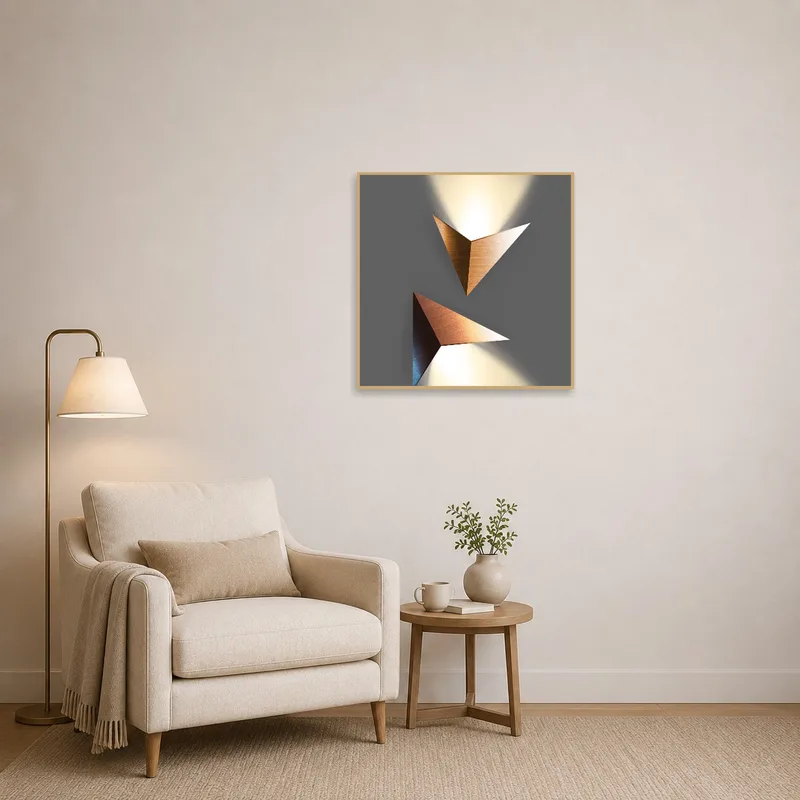 Geometric design adds depth to cozy reading nook.