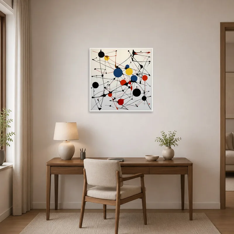 Abstract geometric art energizes contemporary home office space.
