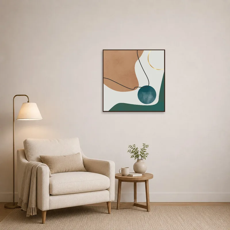 Abstract geometric shapes art piece brightens a cozy reading corner.