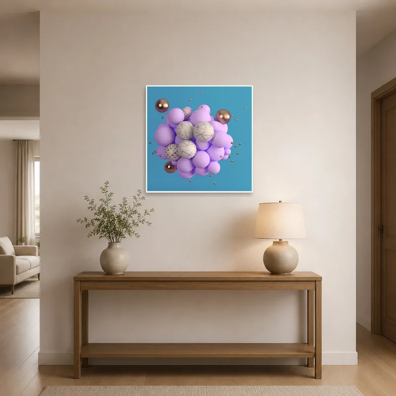 Geometric sphere art creating a focal point in an entrance hall.