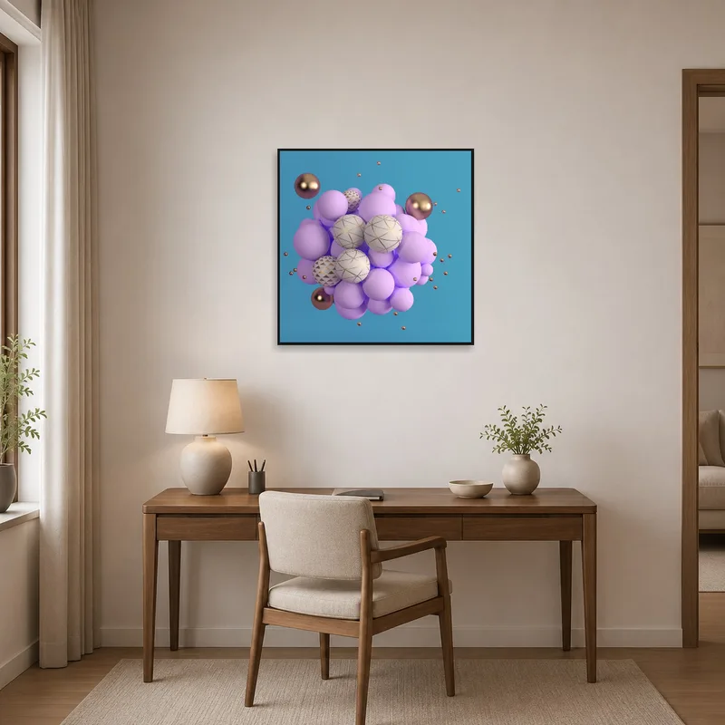 Geometric cluster print inspiring creativity in a home office space.