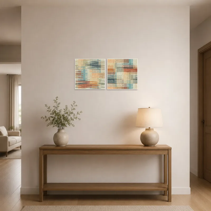 Geometric art set in an entrance hall providing a contemporary feel.