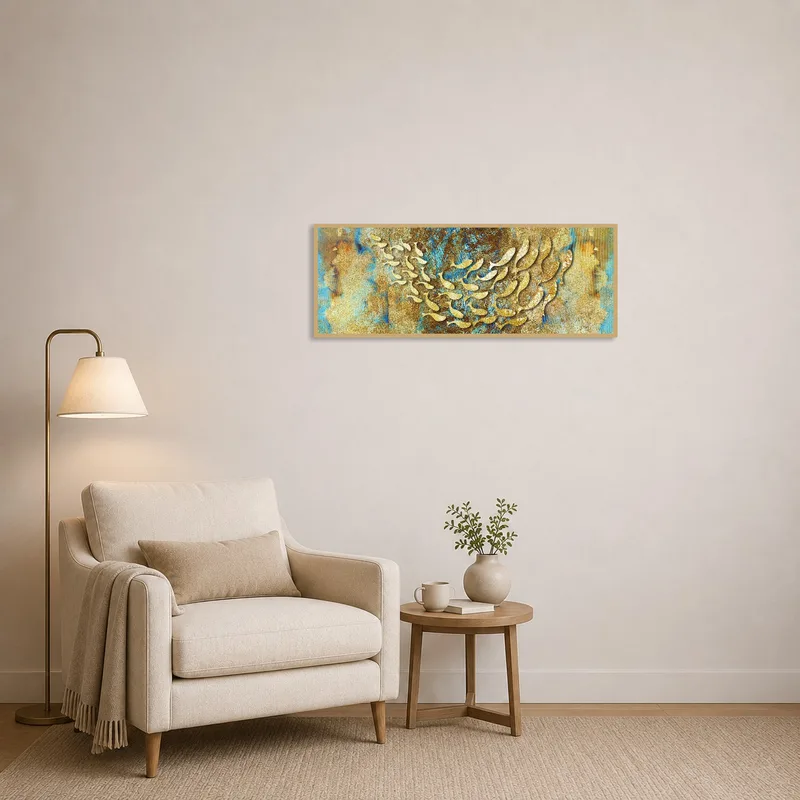 Elegant abstract piece enhancing the cozy ambiance of the reading corner.