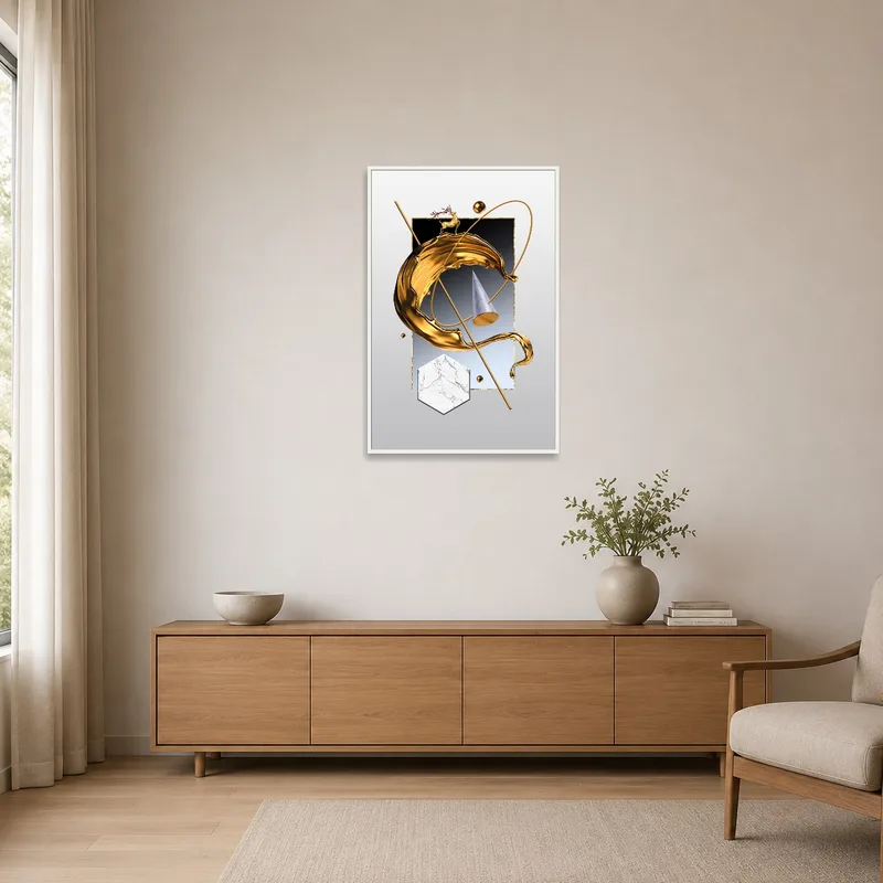 Elegant geometric art print enhancing a minimalist interior space.