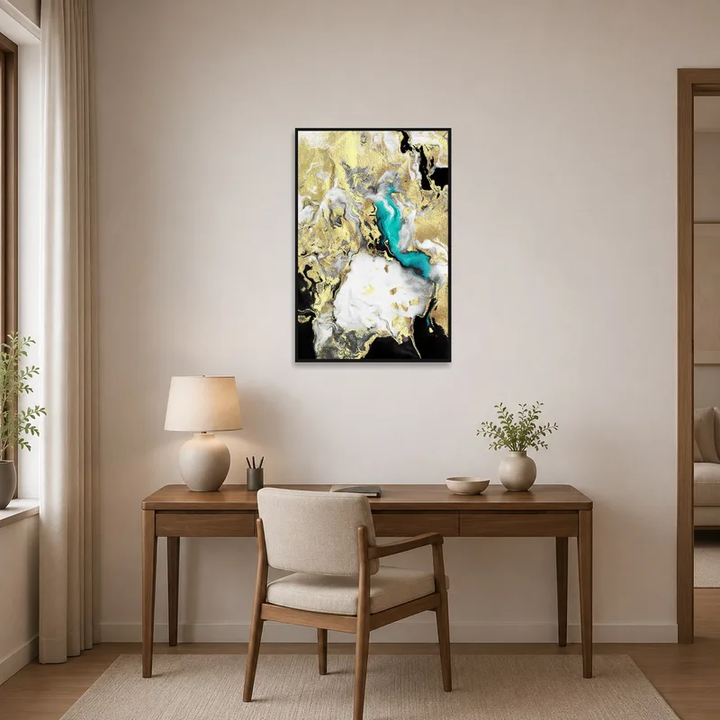 Swirl artwork enhancing the ambiance of a contemporary home office.