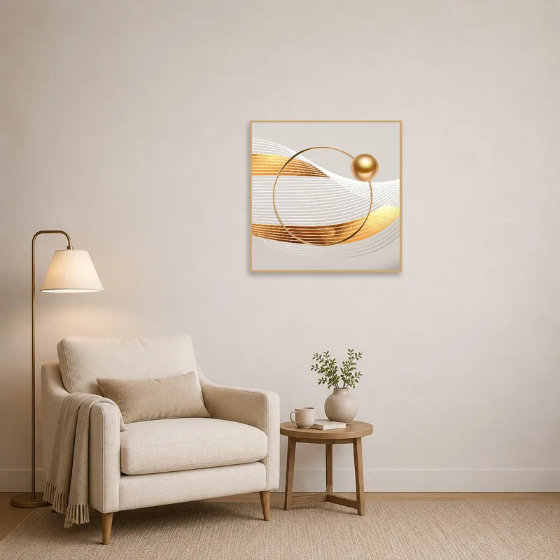 Abstract art adding a touch of sophistication to a cozy reading corner.
