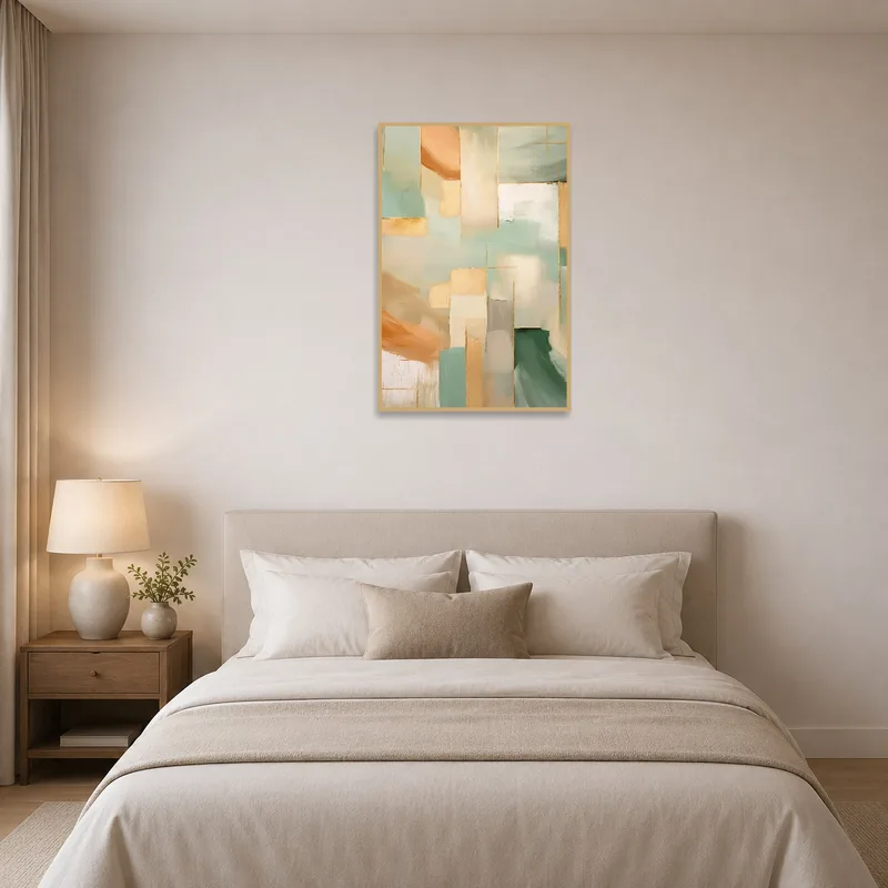 Serene bedroom complemented with Abstract Layers in soothing earth tones.