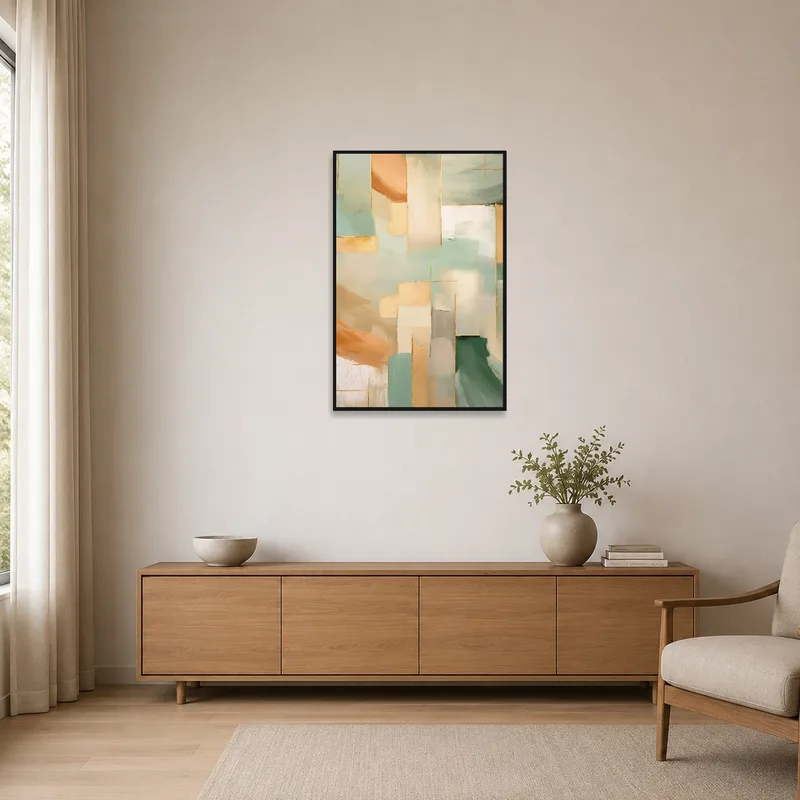Earthy tone abstract art on a minimalist white wall.