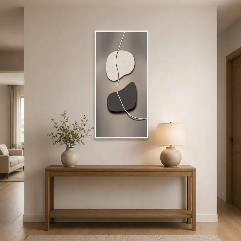 Organic lines art piece gracing an entrance hall wall.