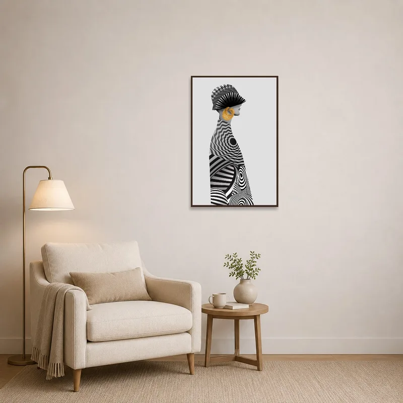 Abstract portrait with golden accents bringing artistic flair to reading corner ambiance.