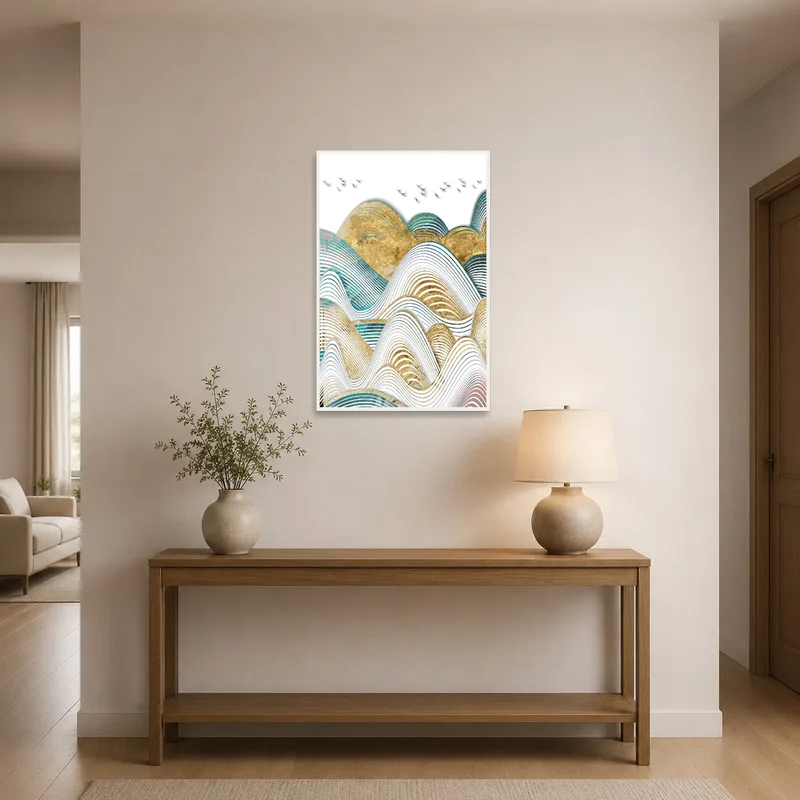 Entrance hall featuring mountain art with birds for a welcoming touch.