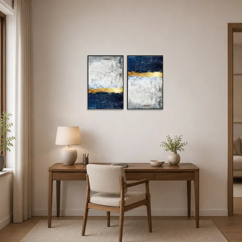 Nautical textures inspire creativity and tranquility in a home office.