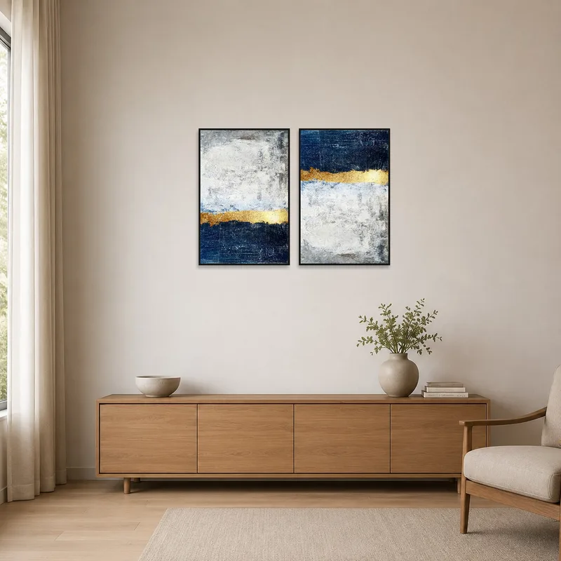 Nautical textures in a minimalist room create a serene, oceanic feel.