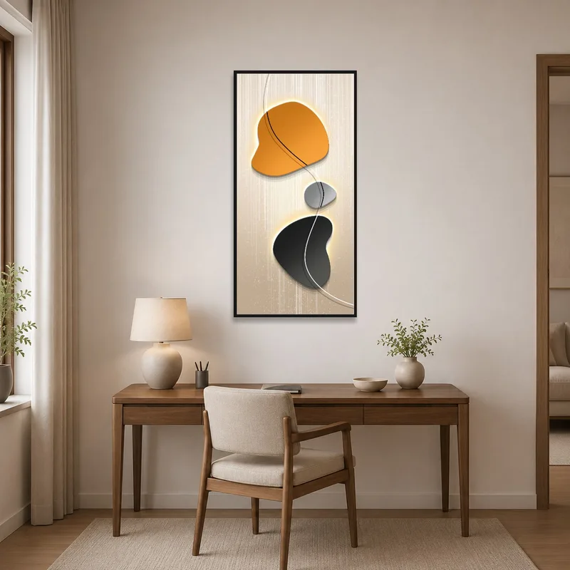Eye-catching abstract art energizing a home office space.