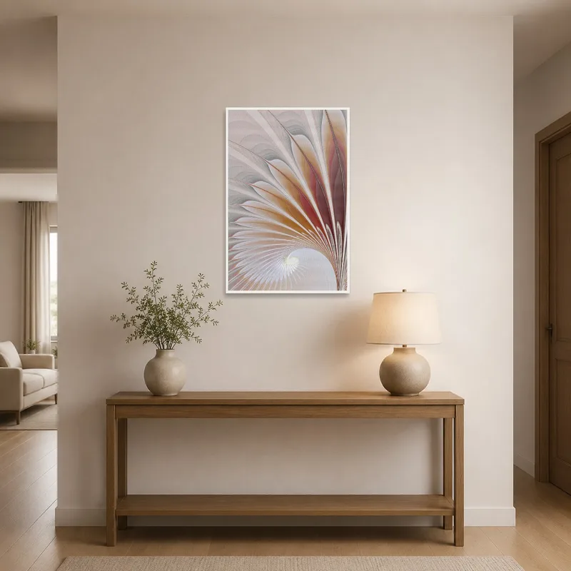 Spiral art in warm hues creating a welcoming entrance hall.