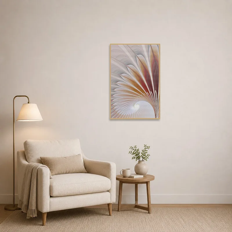 Colorful abstract spiral art brightens a peaceful reading corner.