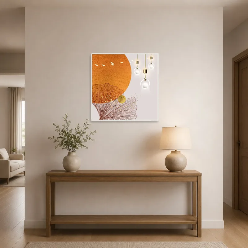 Vibrant wall print brightening an entrance hall.