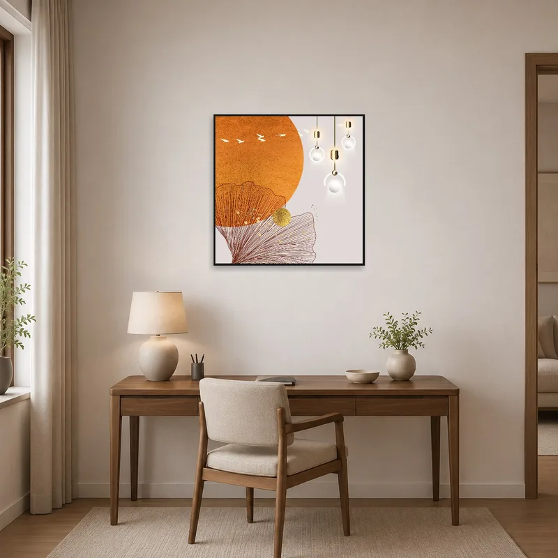 Abstract art enriching a modern home office environment.
