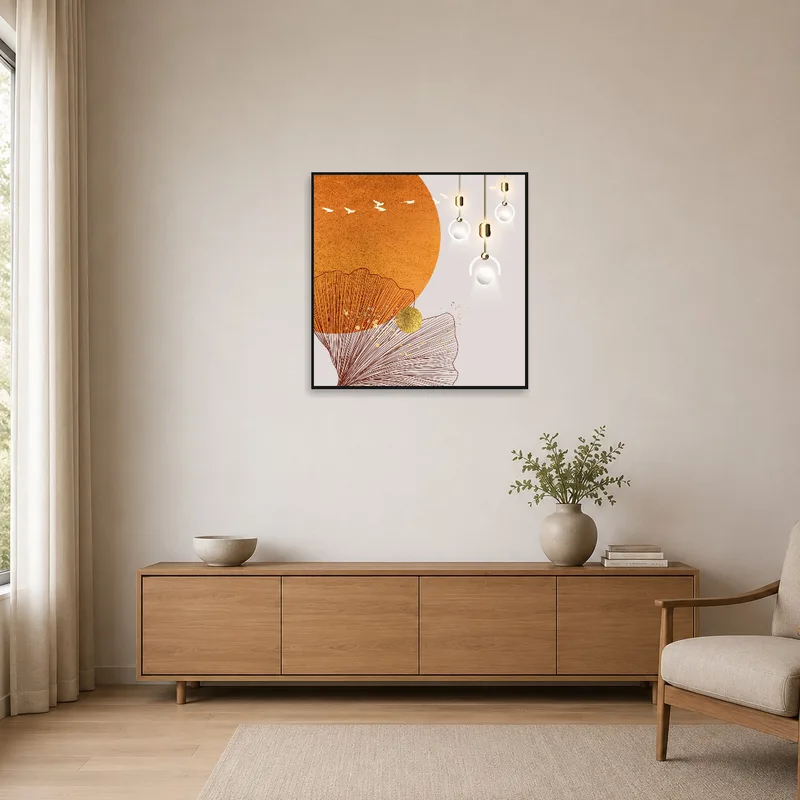 Nature-inspired print in a sleek minimalist space.