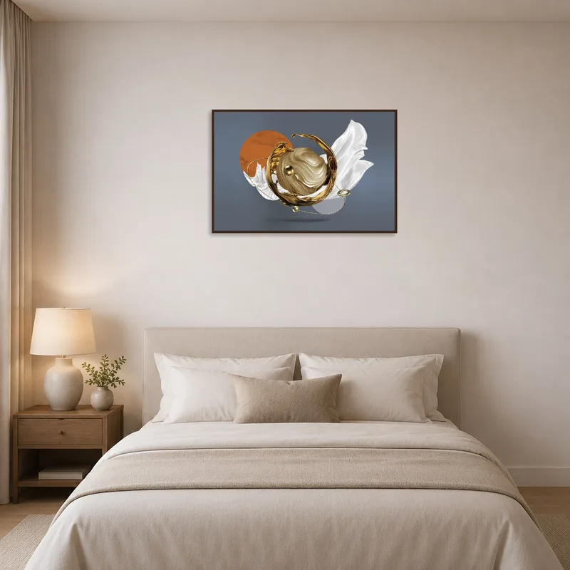 Abstract swirl sets a calming tone in the bedroom.