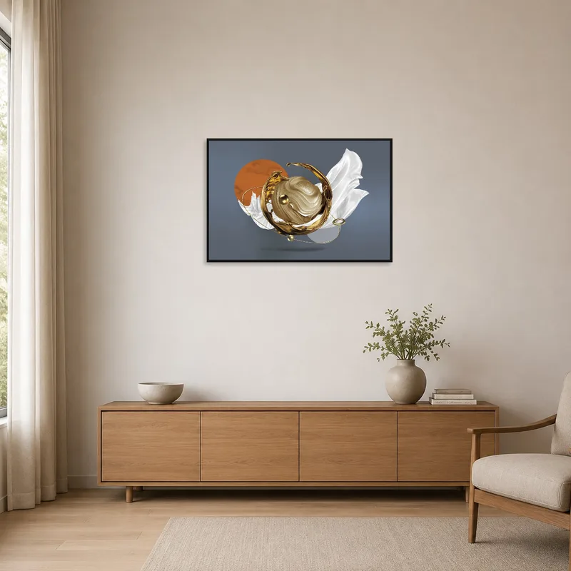 Abstract swirl adds an artistic touch to a minimalist space.