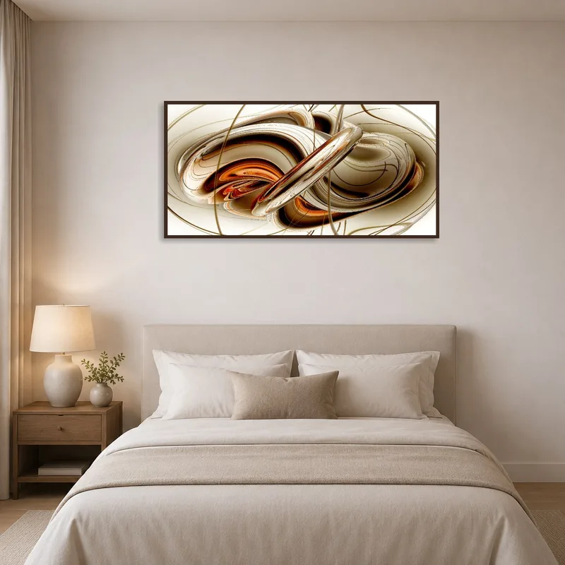 Bedroom wall with calming abstract swirls in earthy colors.