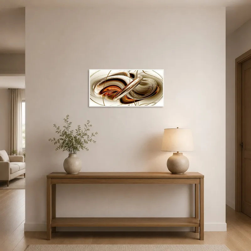 Abstract swirls in warm tones greet visitors in the entrance hall.