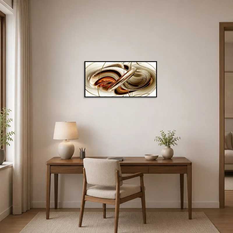 Earthy toned abstract art energizes the home office space.