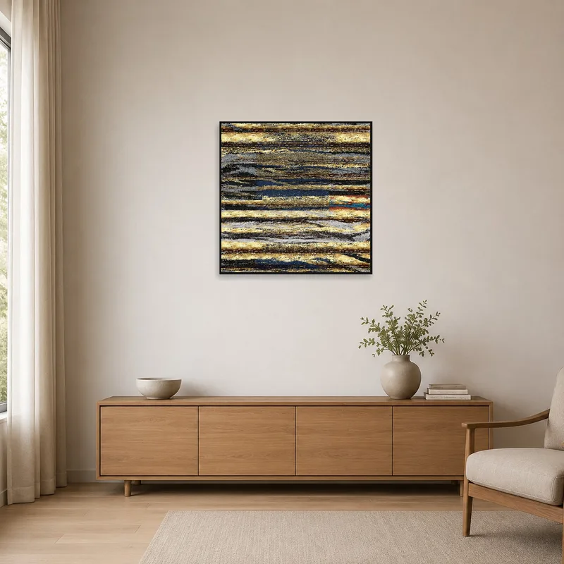 Abstract Textured Squares Artwork hanging in a minimalist space with clean lines.