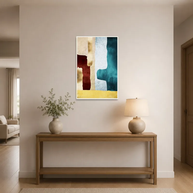 Abstract Vertical Layers art welcoming in an entrance hall with earthy hues.