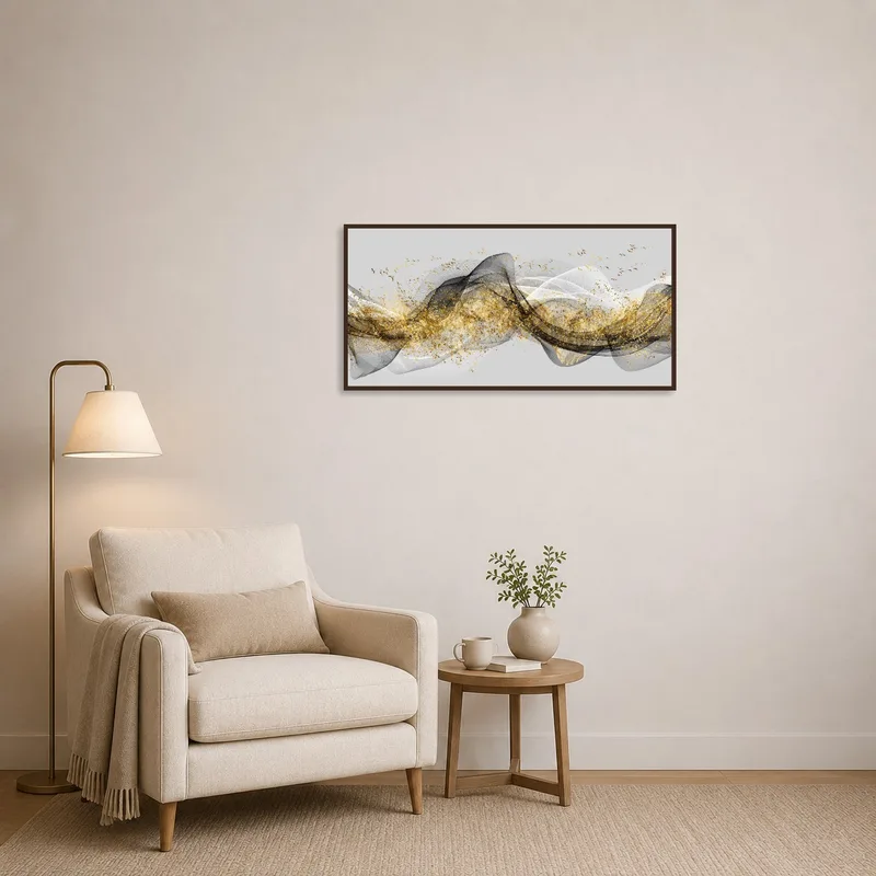 Reading corner enhanced by waves and gold accent artwork.