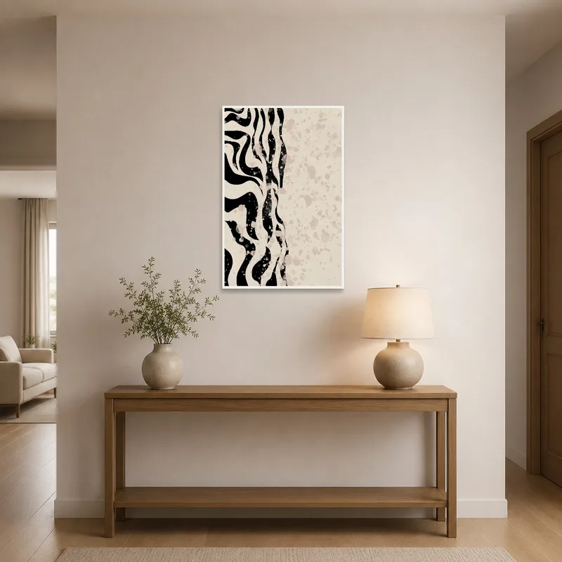 Abstract Waves and Splatter Art Print in an entrance hall, adding vibrant interest.