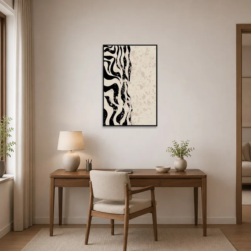 Abstract Waves and Splatter Art Print invigorating a home office wall.