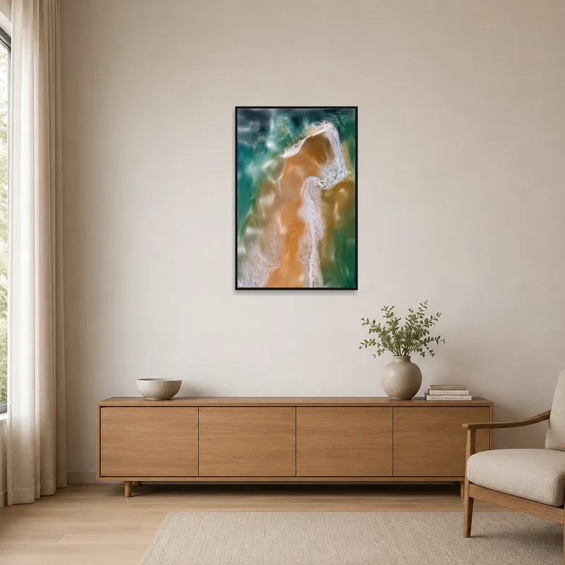 Aerial ocean view adds elegance to minimalist decor.