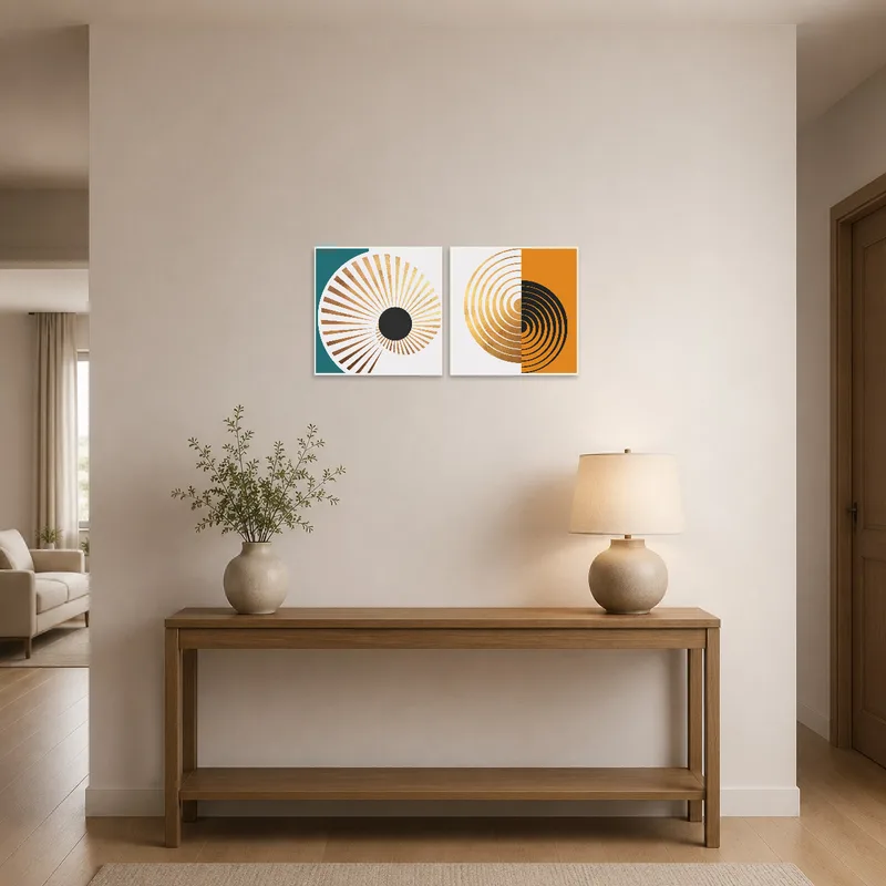 Elegant geometric prints adding a touch of sophistication to an entrance hall.
