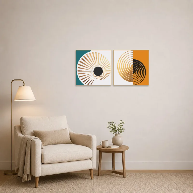 Geometric prints providing visual interest in a cozy reading corner.