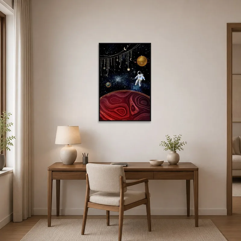 Cosmic astronaut scene offering creative inspiration in the home office.