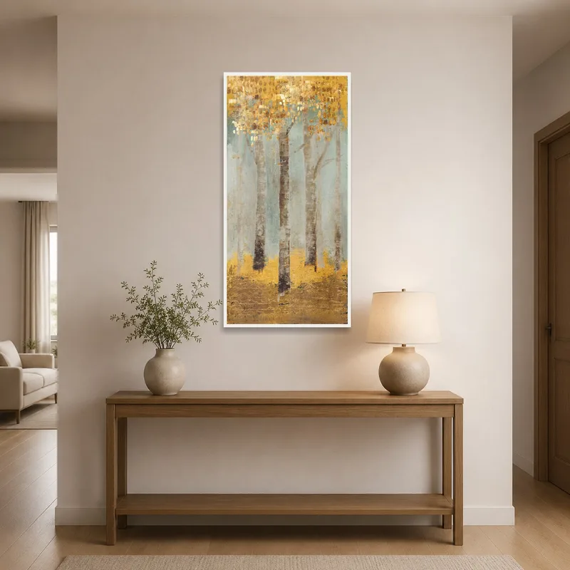 Autumn forest artwork welcomes you in a stylish entrance hall.
